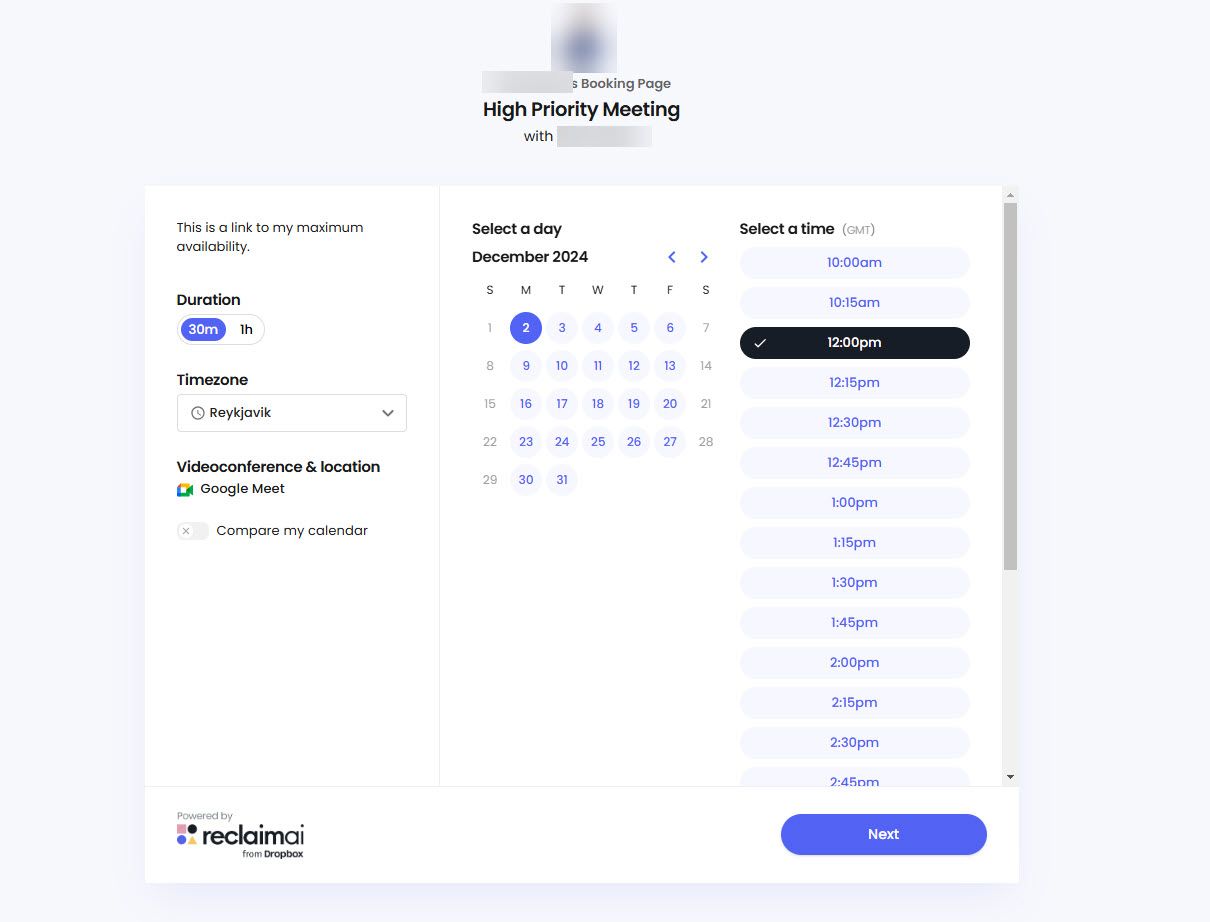 Live Appointment Page Created With Reclaim AI