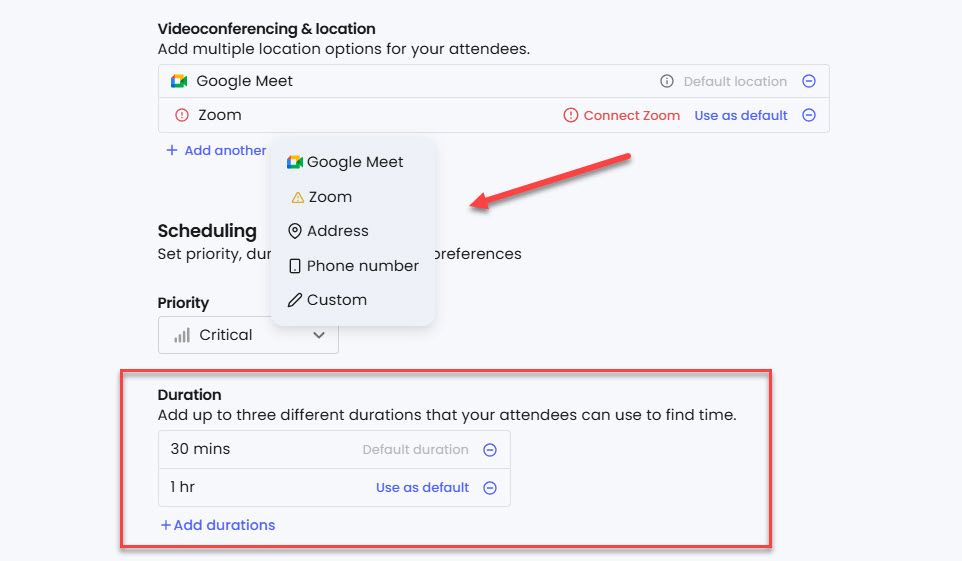 Choose Video Conferencing Tools in Reclaim AI
