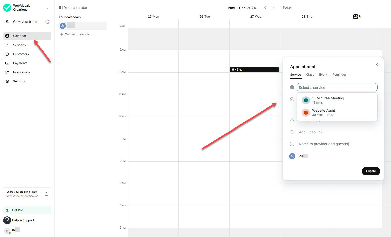 Calendar Feature in Setmore