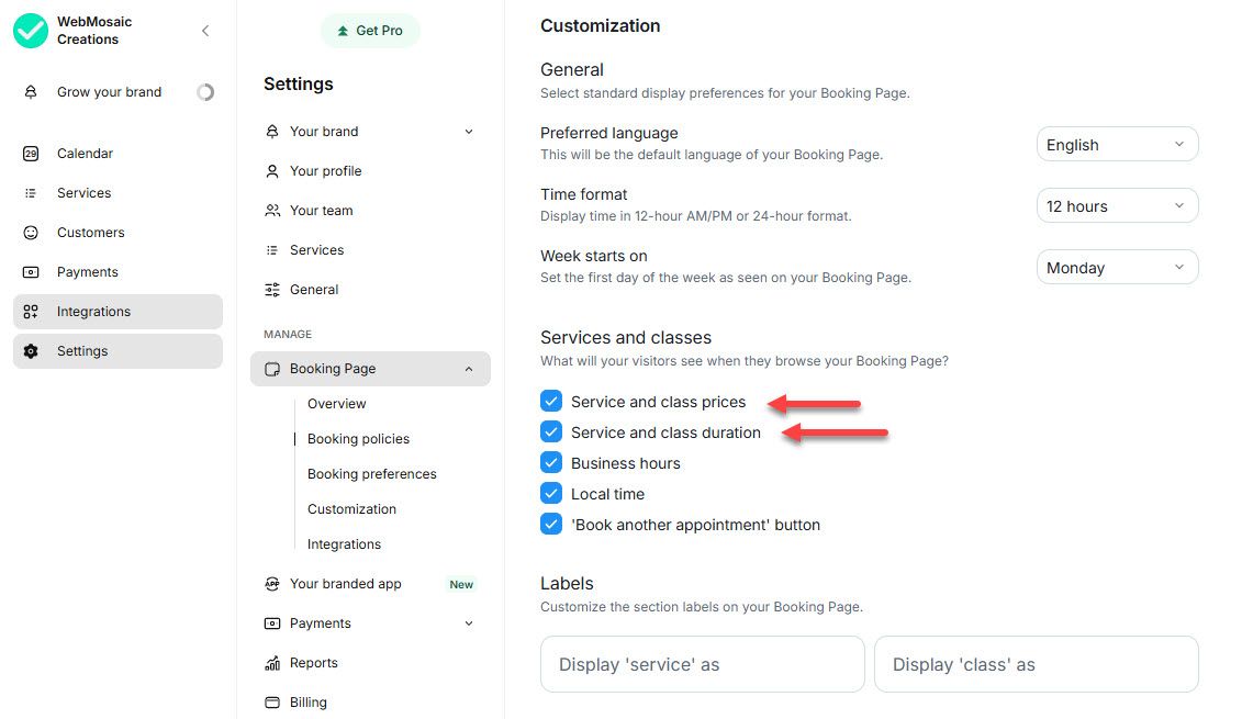 Create Services and Classes in Setmore