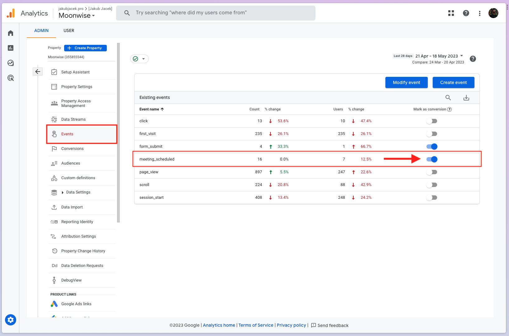 Real-Time events showing meeting_scheduled