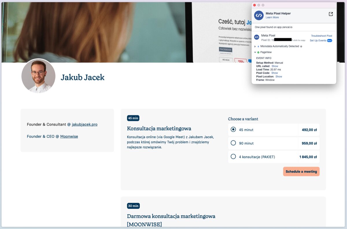 Meta Pixel Helper showing PageView event confirmation
