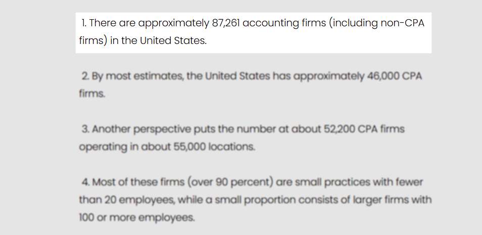 Statistics showing 87,261 accounting firms in the US