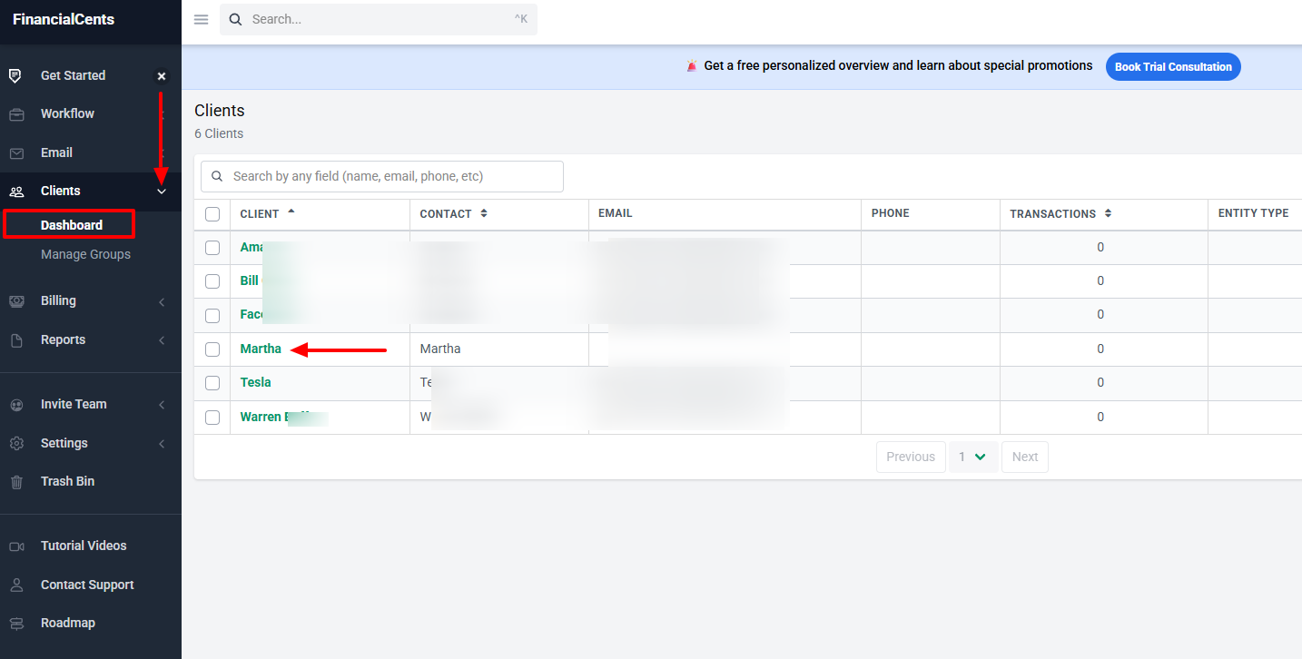 Financial Cents dashboard sidebar menu navigation