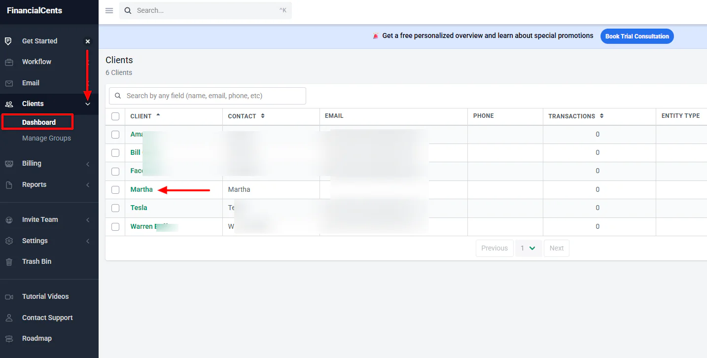 Financial Cents dashboard sidebar menu navigation
