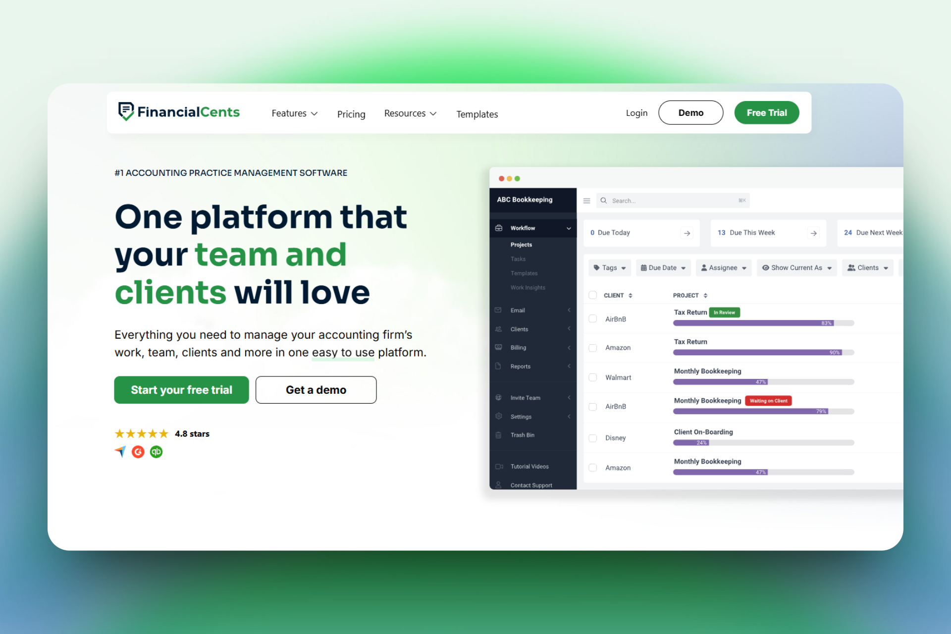 Financial Cents task creation interface for accounting firms