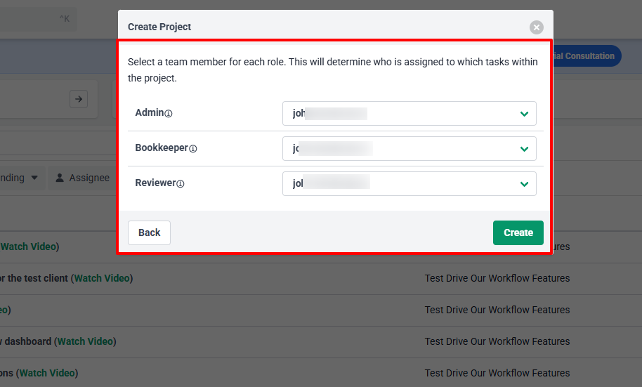 Financial Cents team roles assignment: admin, bookkeeper, reviewer