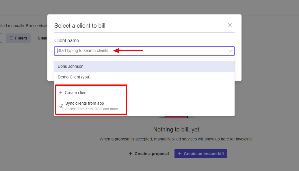 Ignition enter client name for billing with sync options