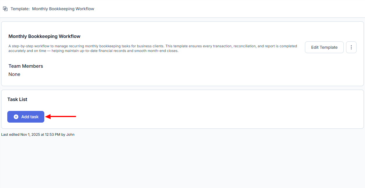 Jetpack Workflow adding tasks to a template