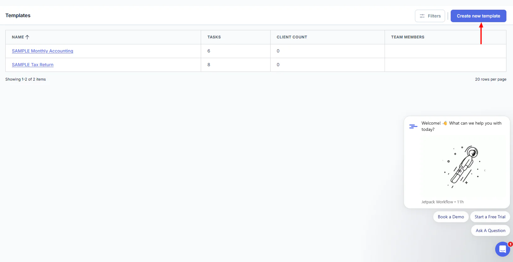 Jetpack Workflow create new template button