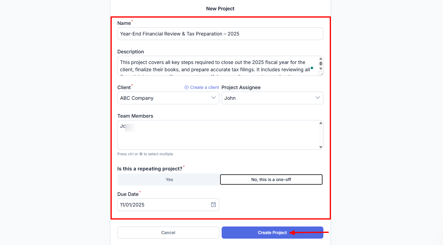 Jetpack Workflow project details with repeating option