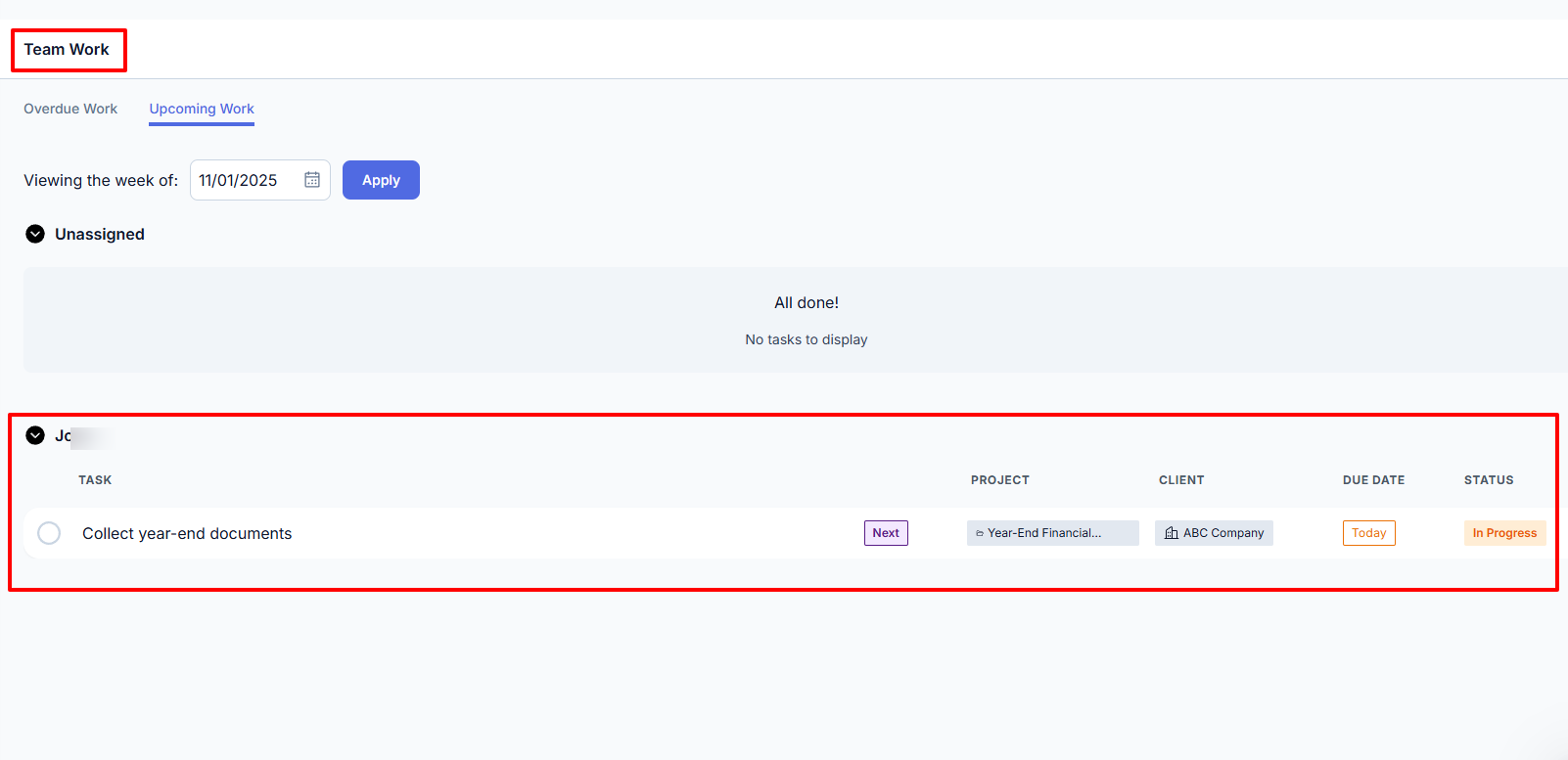 Jetpack Workflow teamwork interface showing tasks, projects, and status