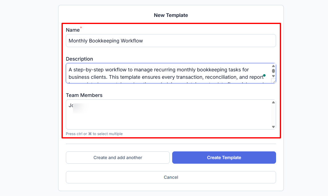 Jetpack Workflow template name and description setup form