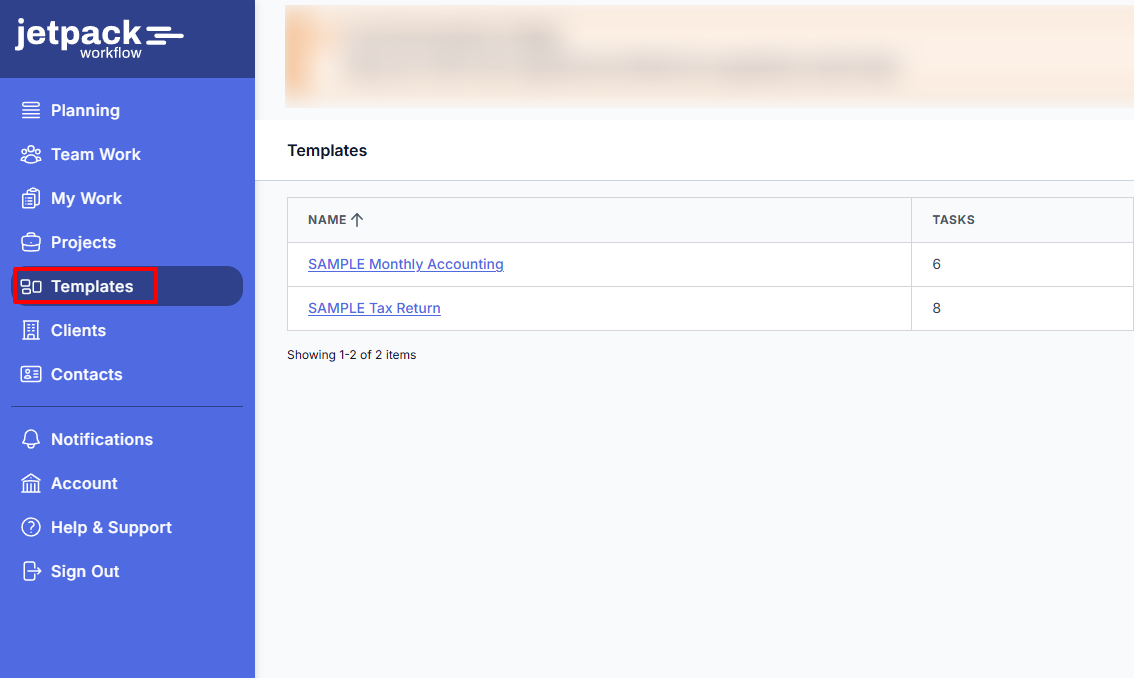 Jetpack Workflow templates page for reusable accounting workflows