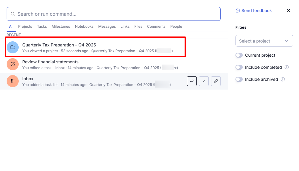 Teamwork choose a project for automation setup