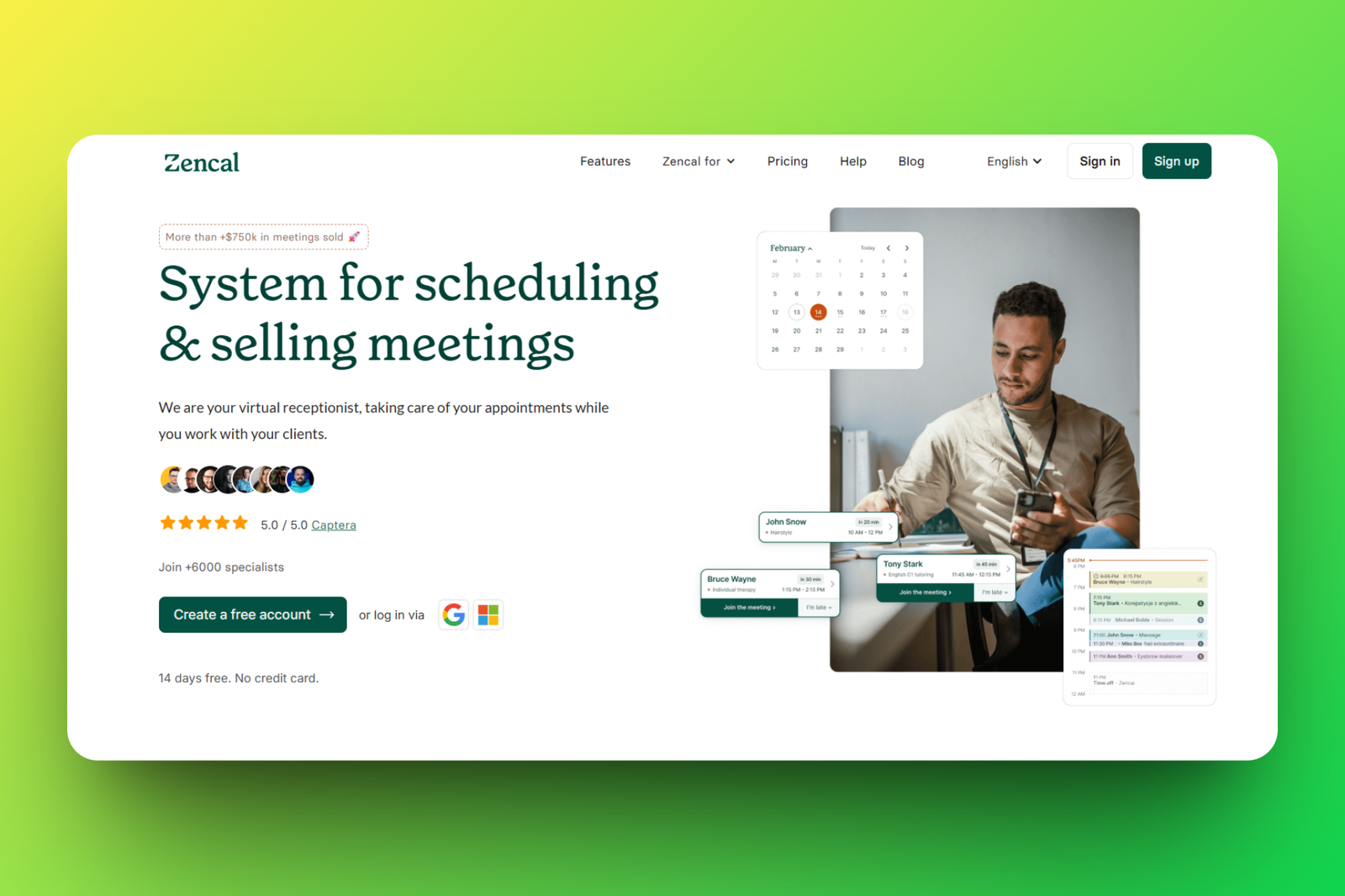 Zencal booking page overview for accountants