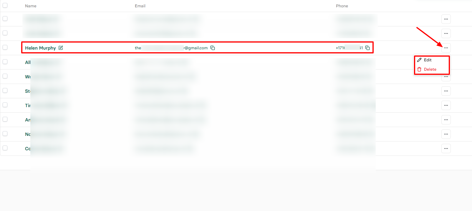 Zencal client edit and delete options in three-dot menu