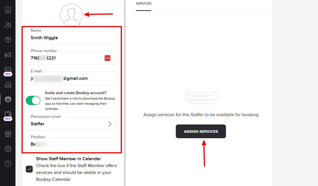 Booksy assign services to staff members in beauty salon software