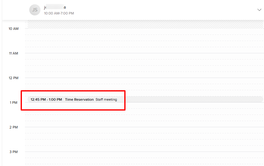 Booksy calendar showing time reservation for beauty salon staff