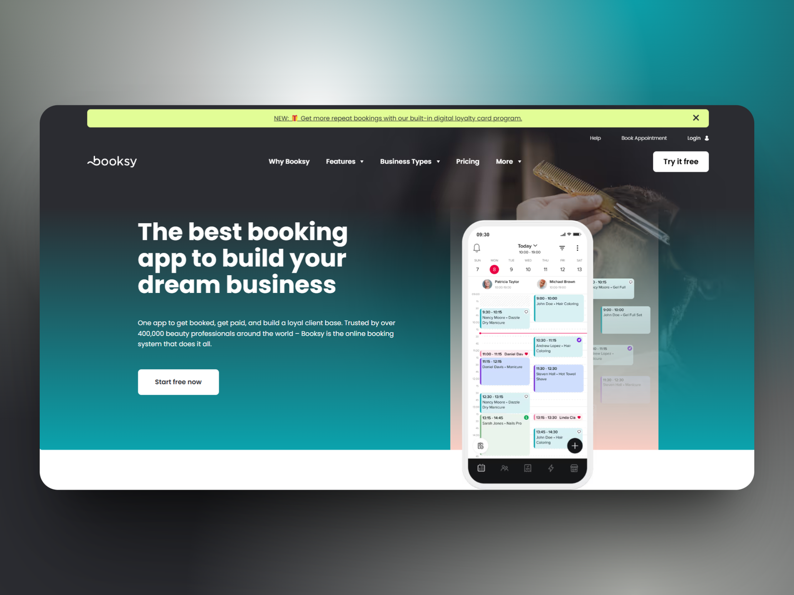 Booksy beauty salon software dashboard overview with staff management