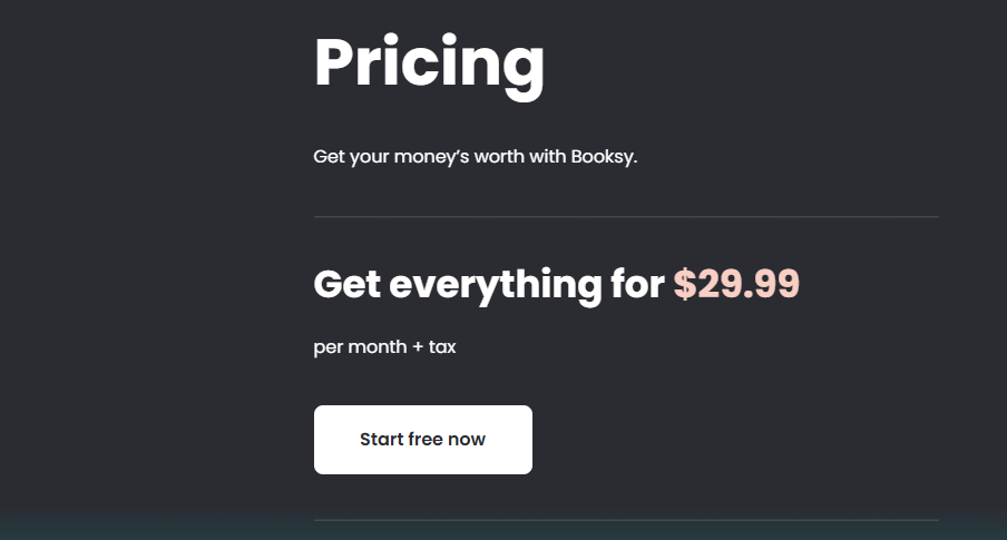 Booksy pricing plan for beauty salon software at $29.99 per month