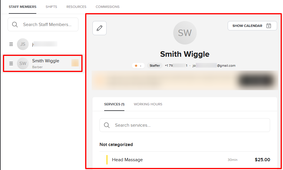 Booksy staff management showing team members with roles for beauty salon