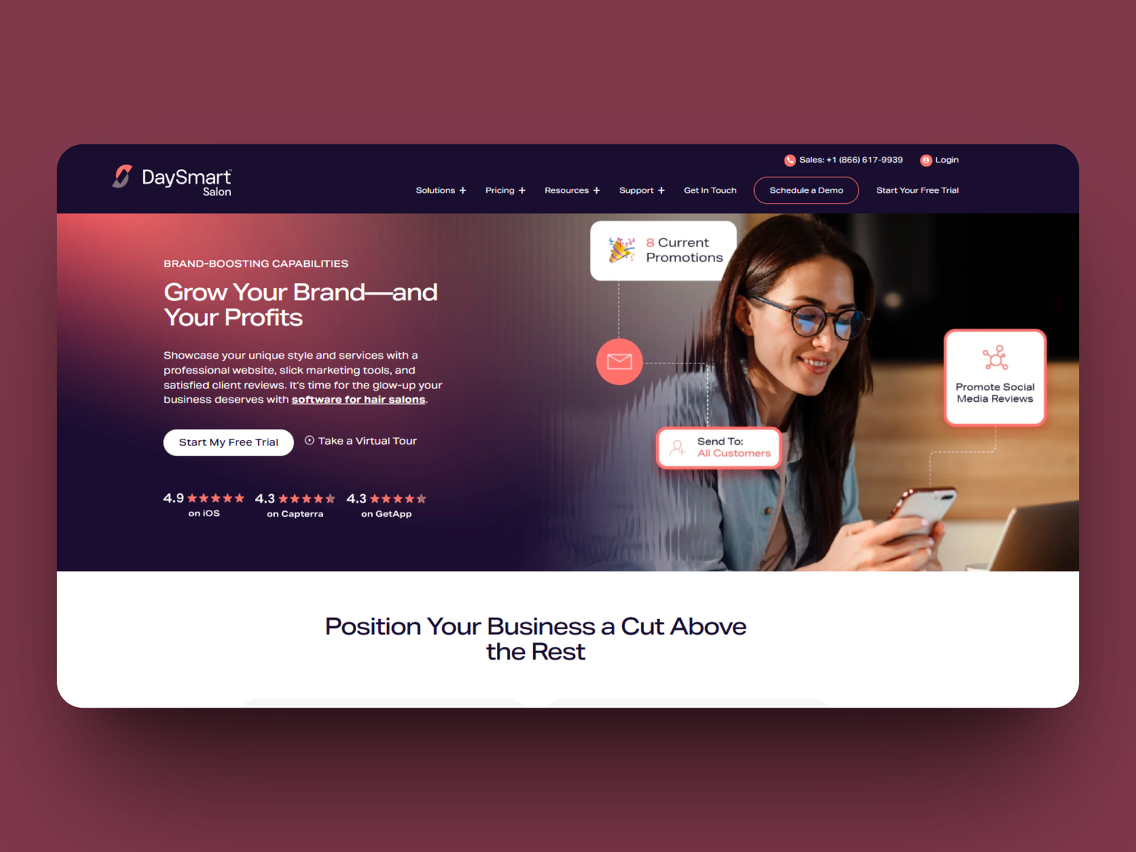 DaySmart Salon beauty salon software dashboard with website and reputation features