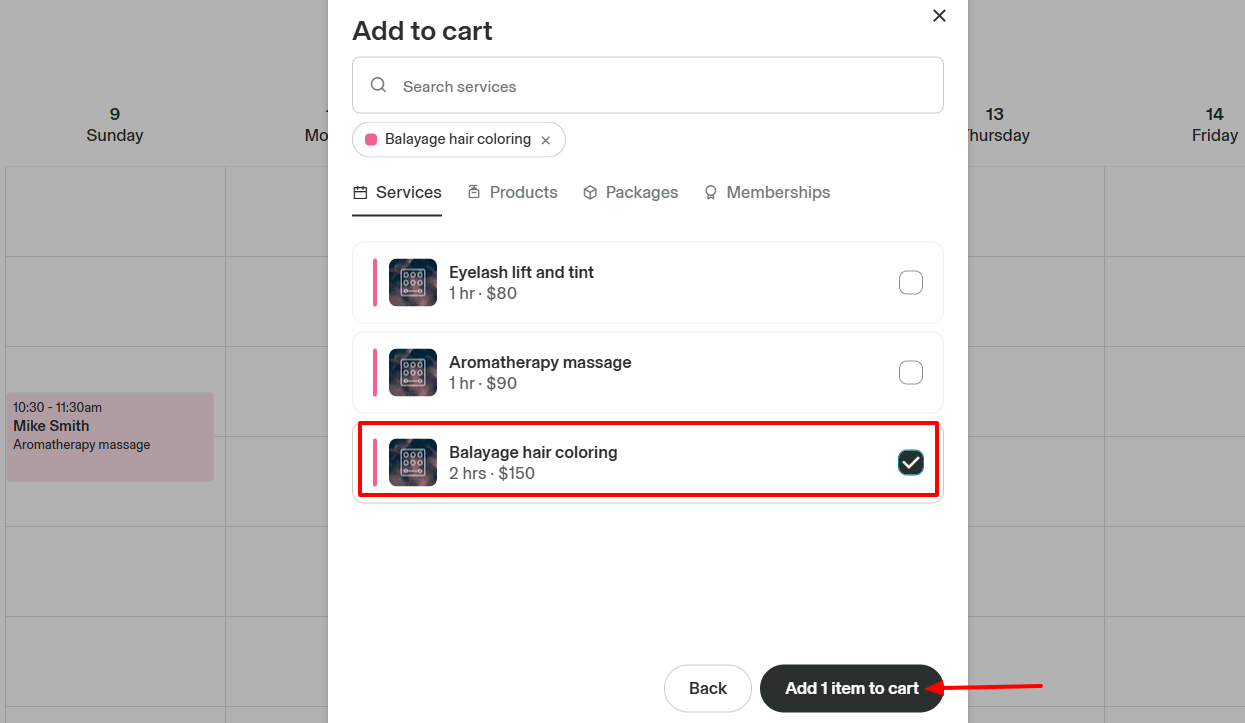 GlossGenius add beauty salon services to cart for sale