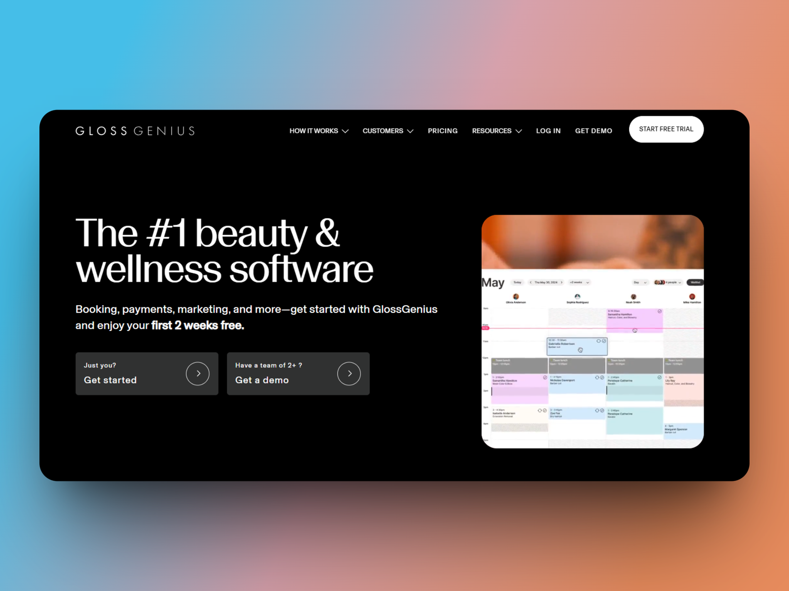 GlossGenius beauty salon software dashboard with booking and payment features