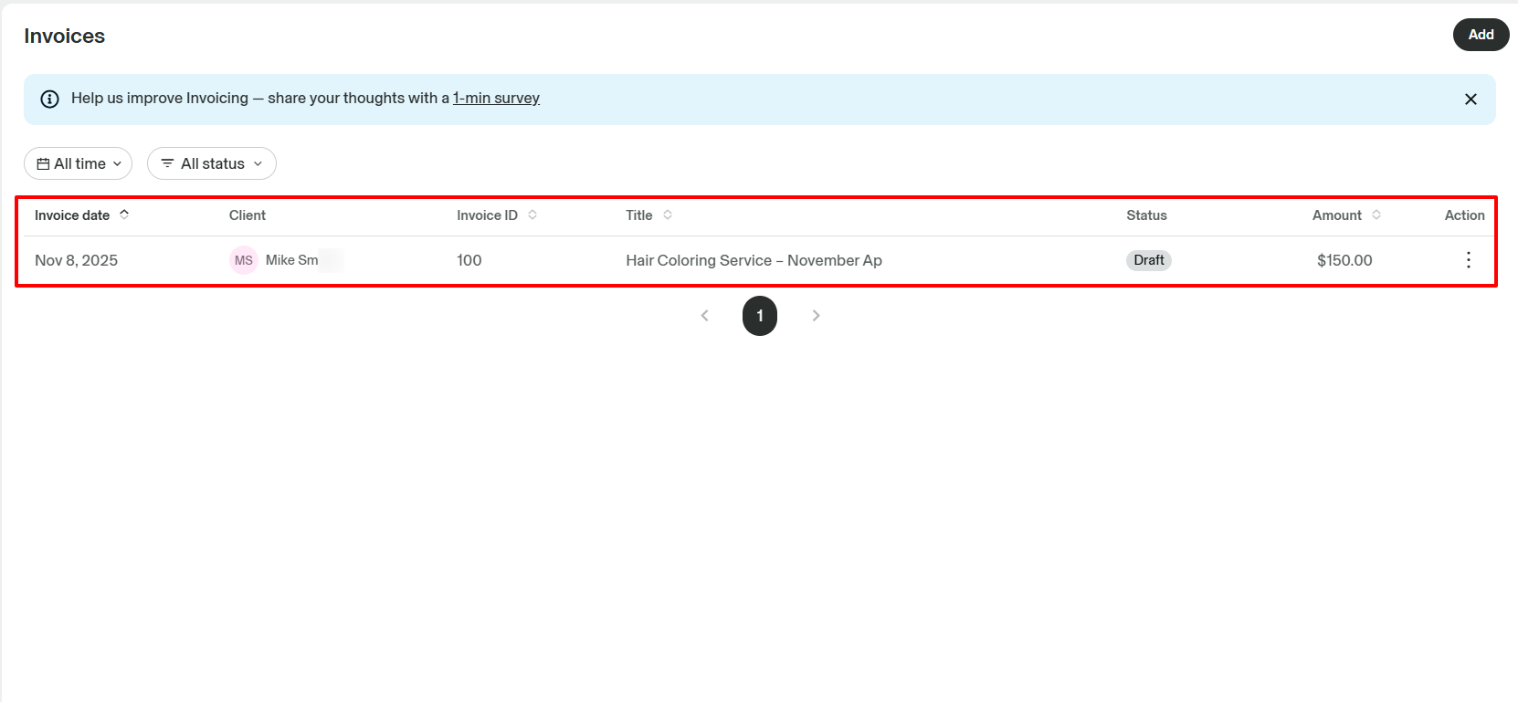 GlossGenius invoice creation for beauty salon services and payments