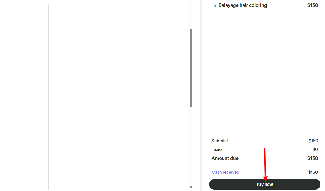 GlossGenius pay now option for cash payment in beauty salon