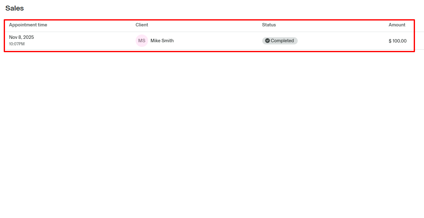 GlossGenius sales interface showing completed beauty salon transactions