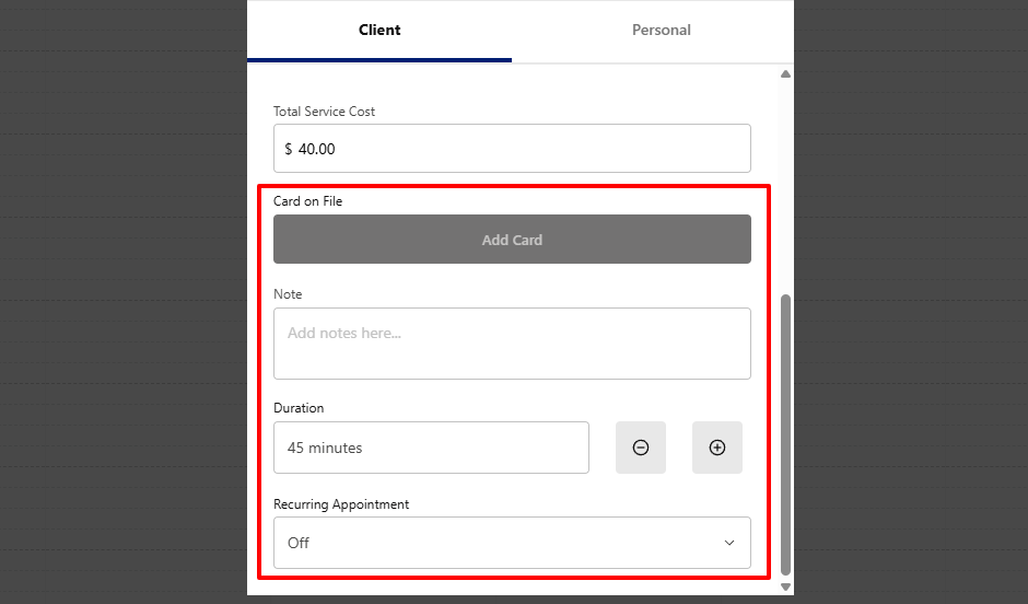 StyleSeat appointment details with notes and duration for beauty salon