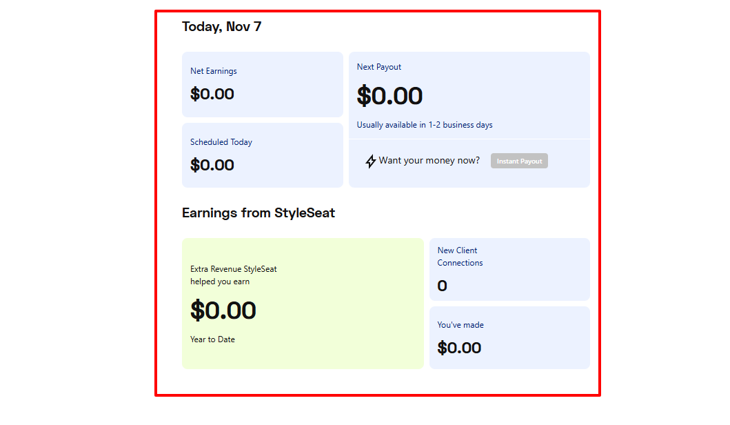 StyleSeat earnings and payout tracking for beauty salon professionals