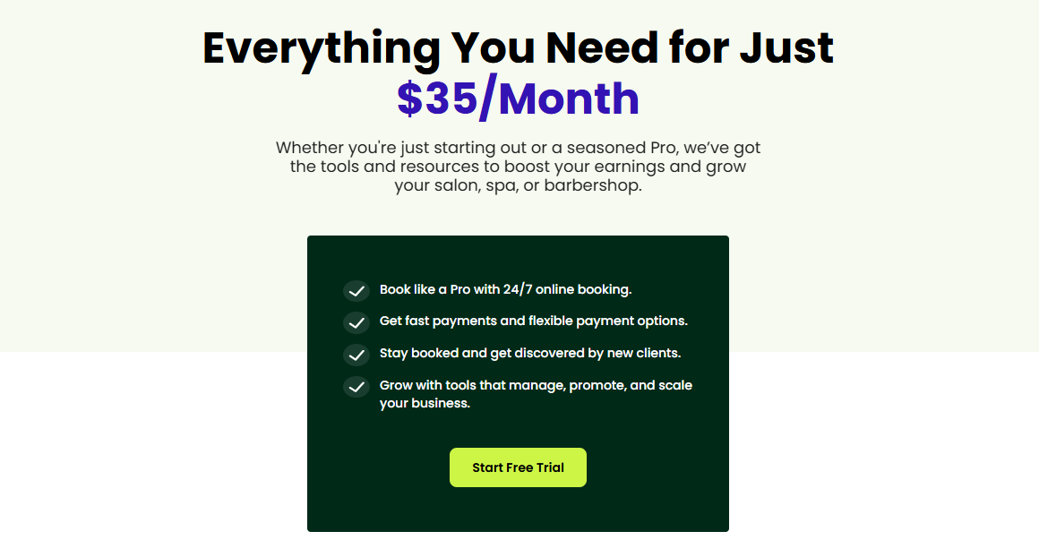 StyleSeat pricing plan for beauty salon software at $35 per month