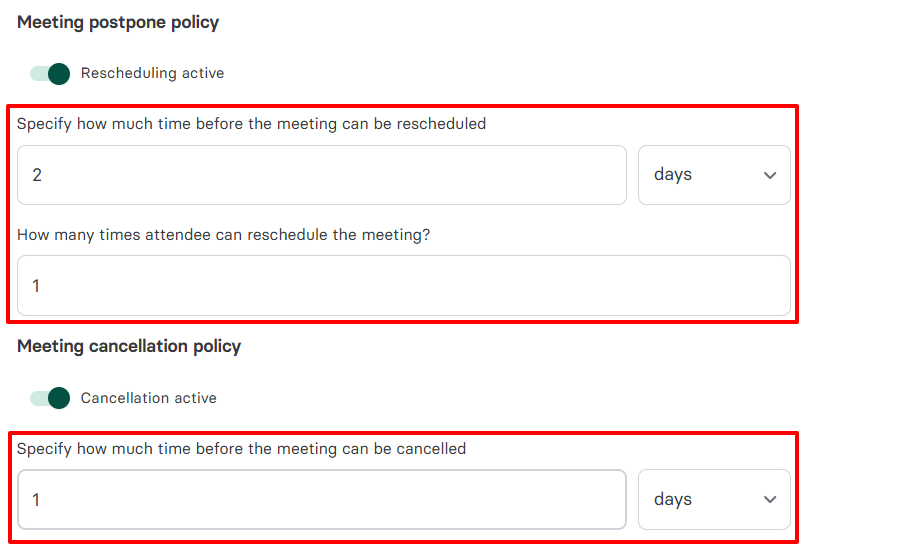 Zencal meeting cancellation and rescheduling policy settings for beauty salons