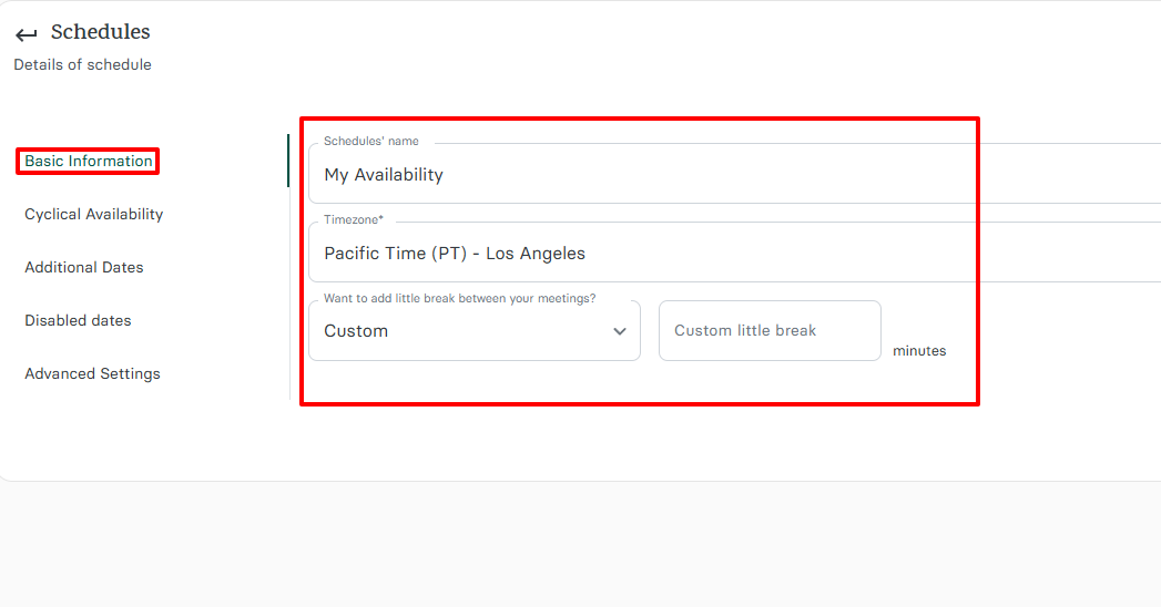 Zencal schedule timezone and break settings for beauty professionals