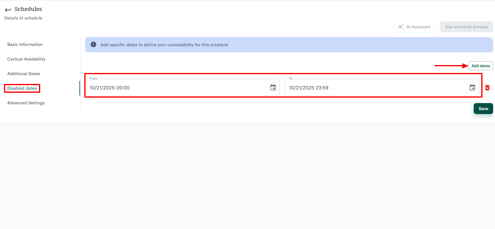 Zencal unavailability settings for beauty salon time off