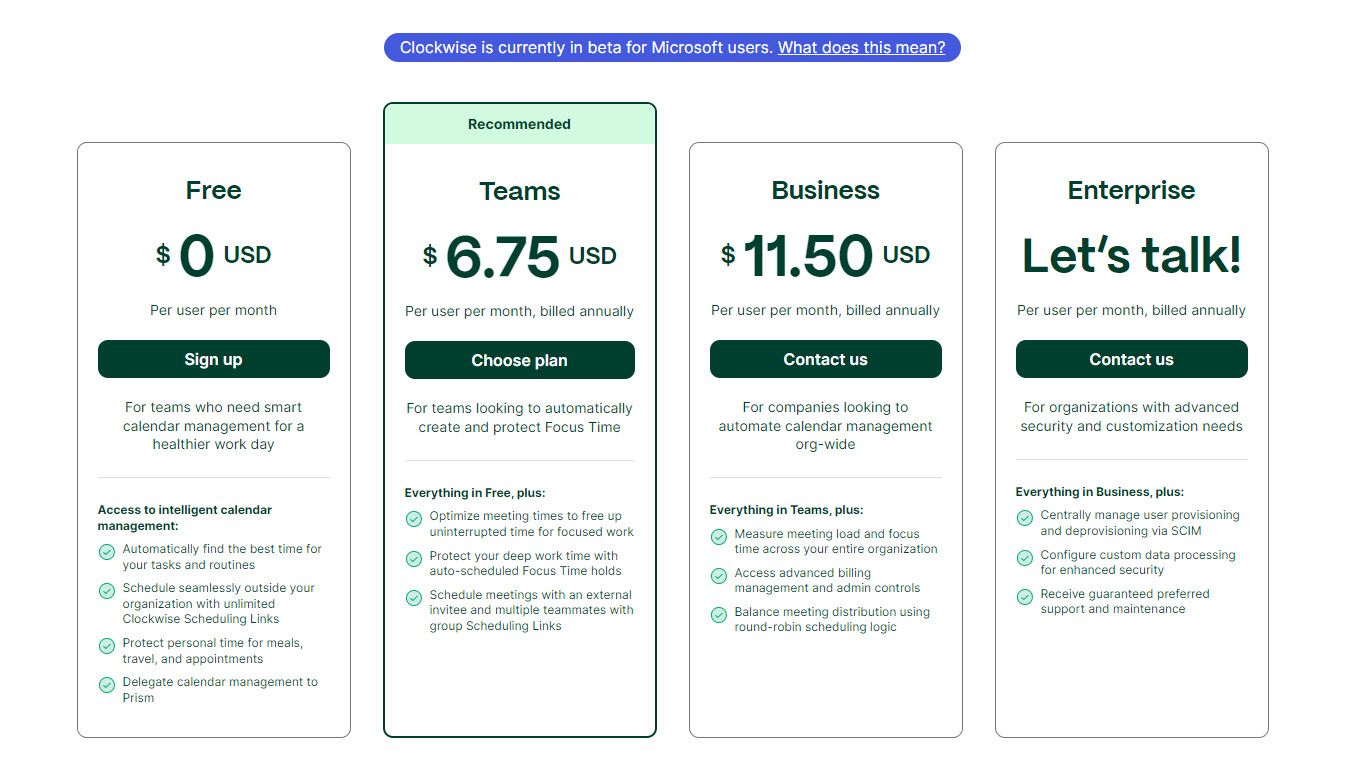 Clockwise Pricing Plans