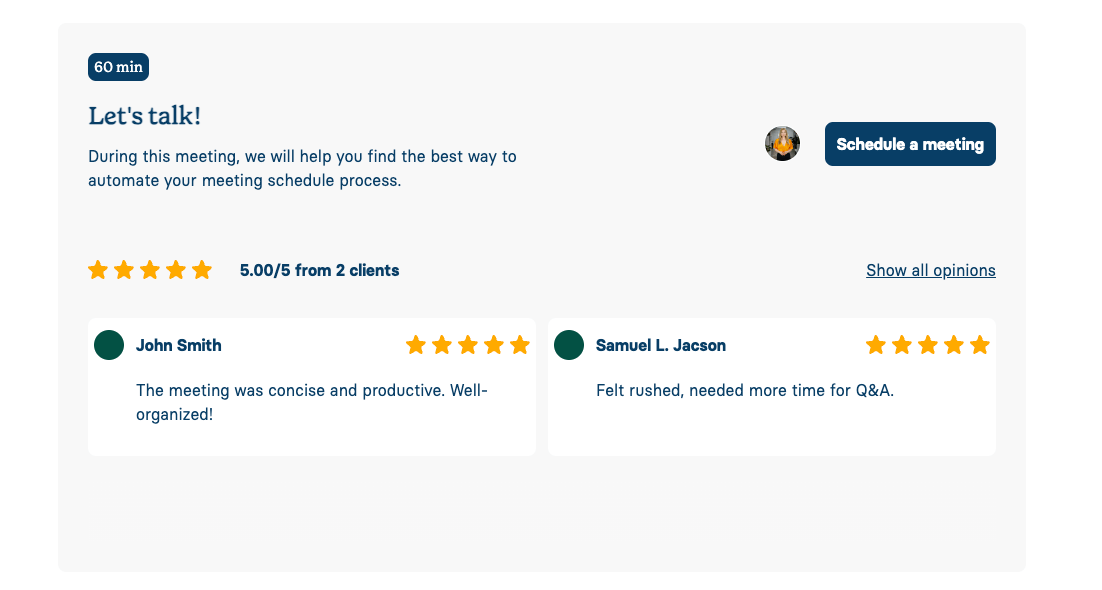 Display Customer Reviews on Zencal Booking Page