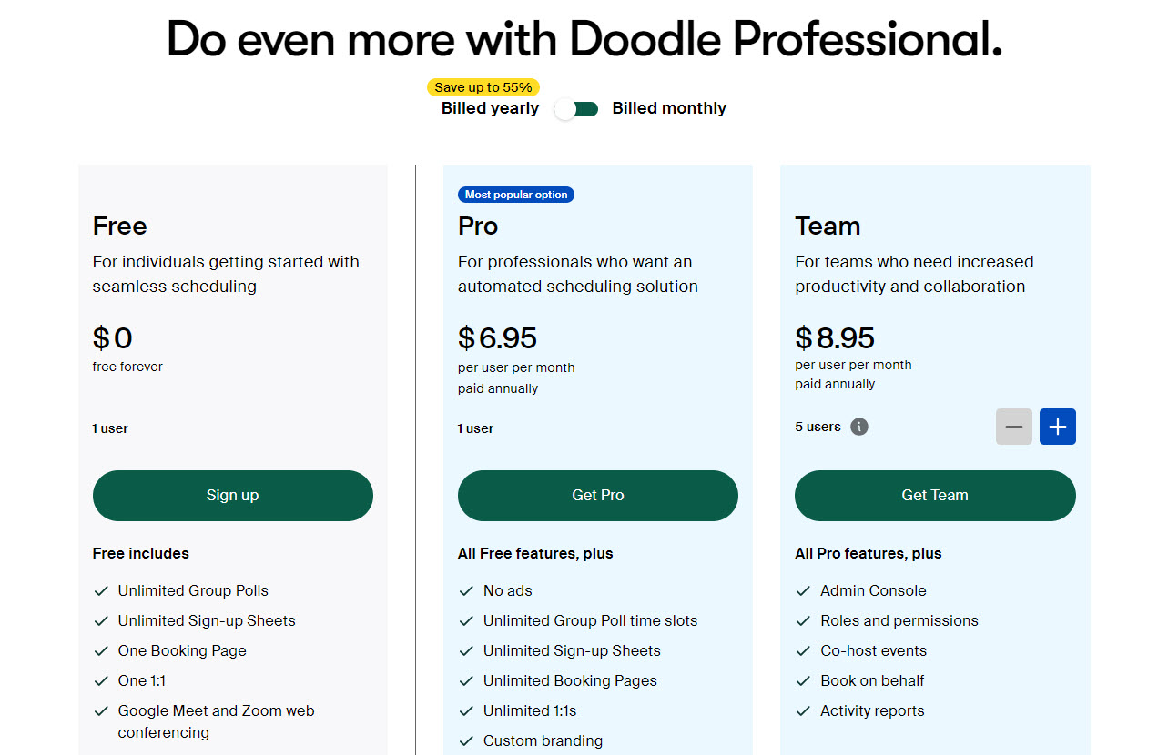 Doodle Pricing Plans