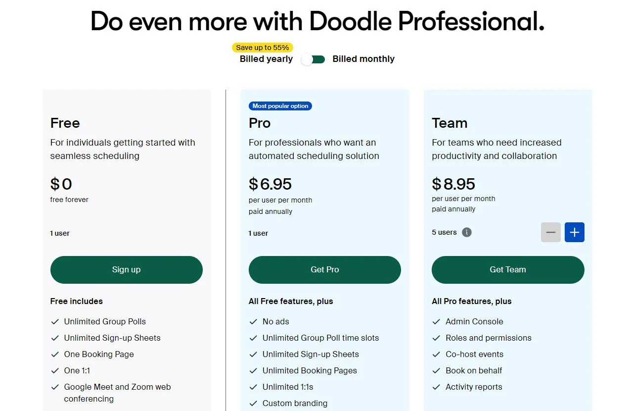 Doodle Pricing Plans
