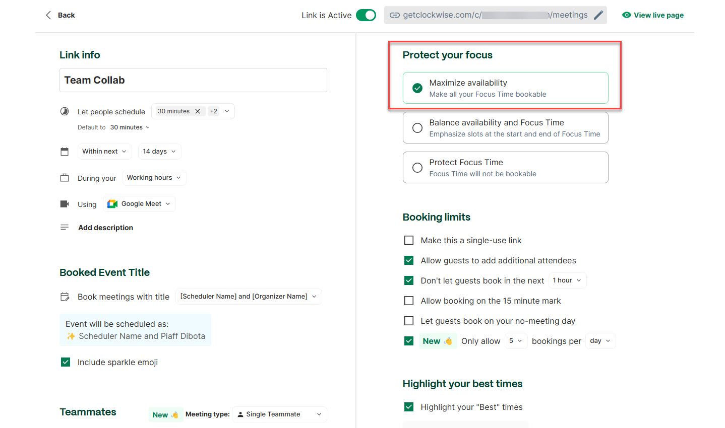 Focus Setting in Clockwise