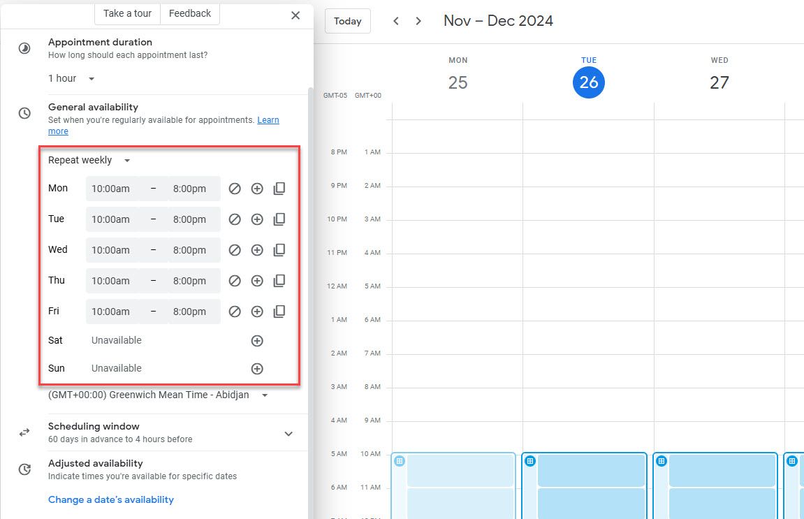Set Availability in Google Calendar Appointment Schedule