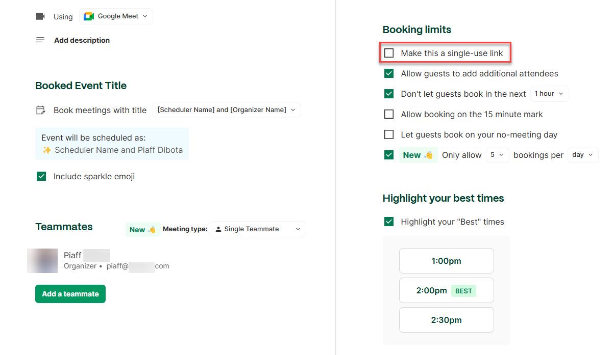 Make Booking Page a Single-Use Link