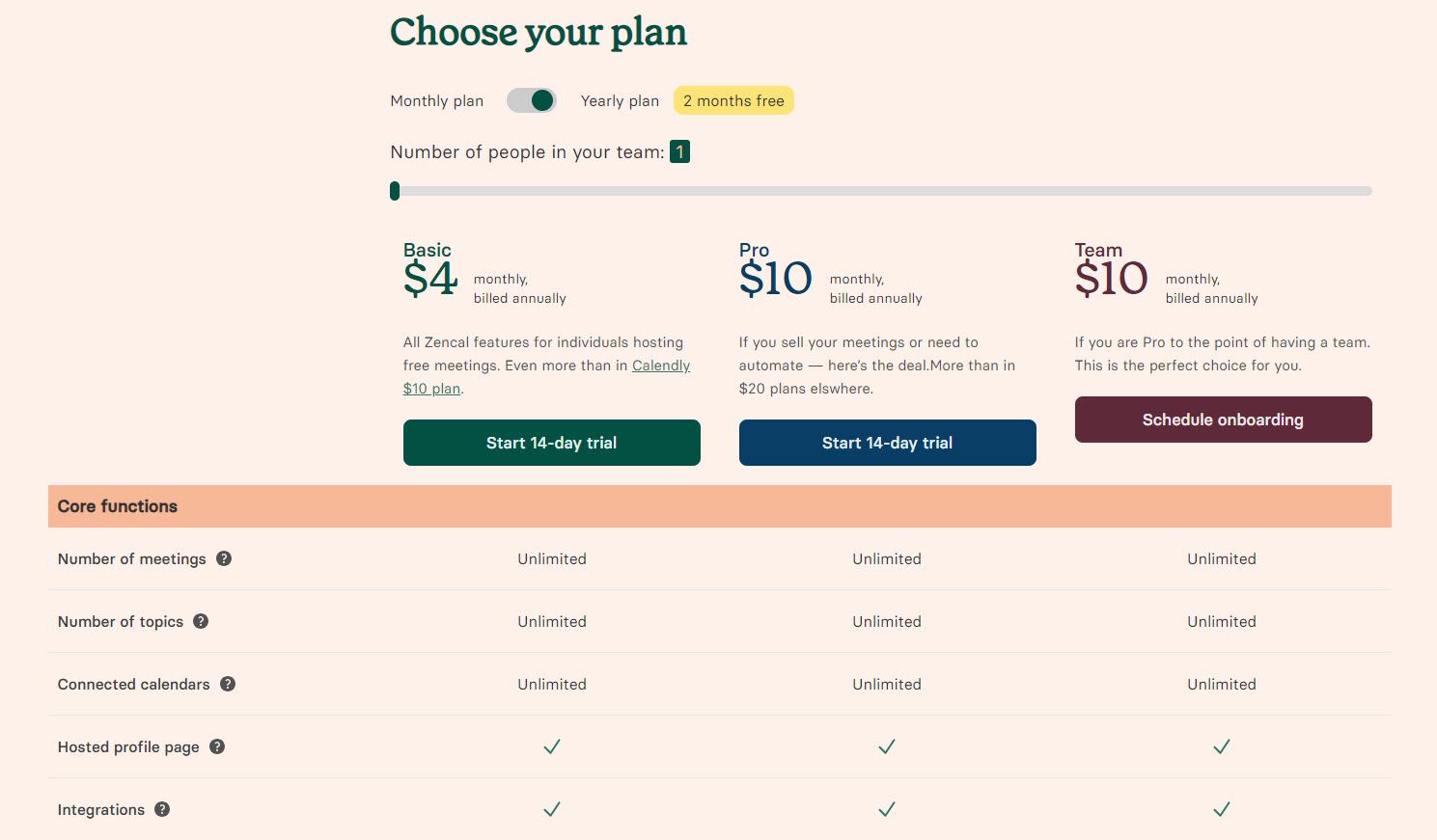 Zencal Pricing Plans