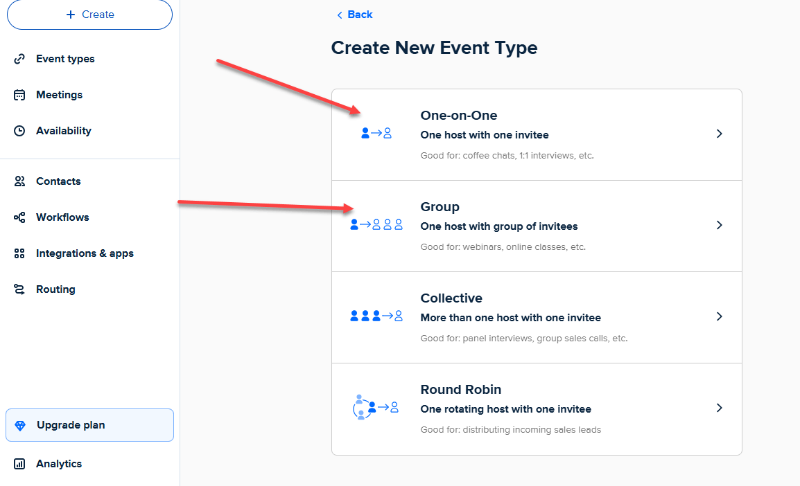 Choose Event Type in Calendly