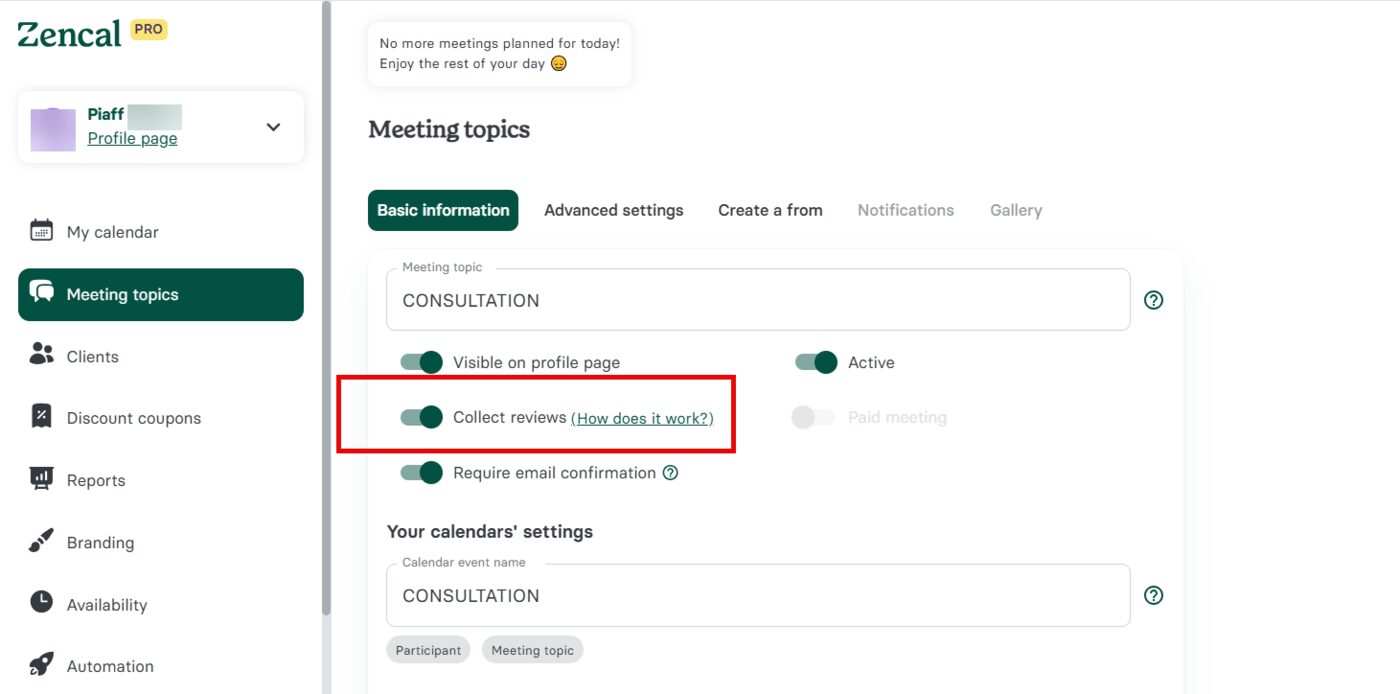 Collect Reviews in Zencal