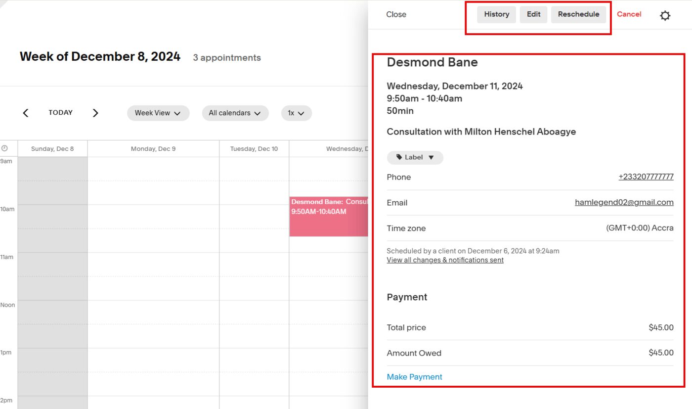 Edit Appointment in Acuity Scheduling