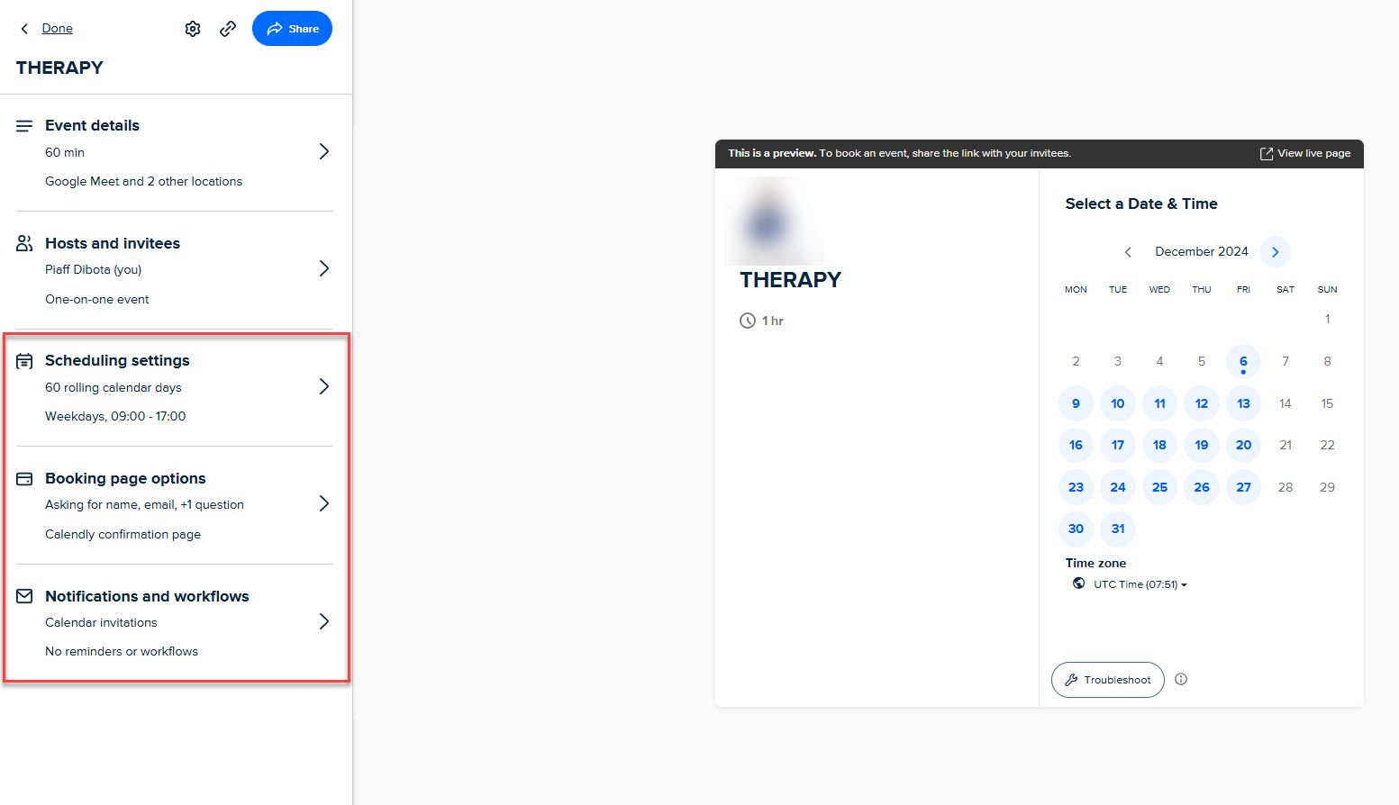 Event Types Scheduling Settings in Calendly